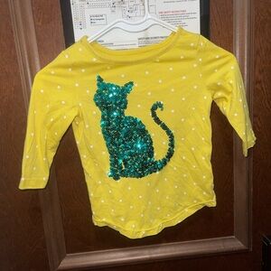 Cherokee Girls Yellow Polka Dot Shirt with Sequin Cat S/P 6-6X AS IS